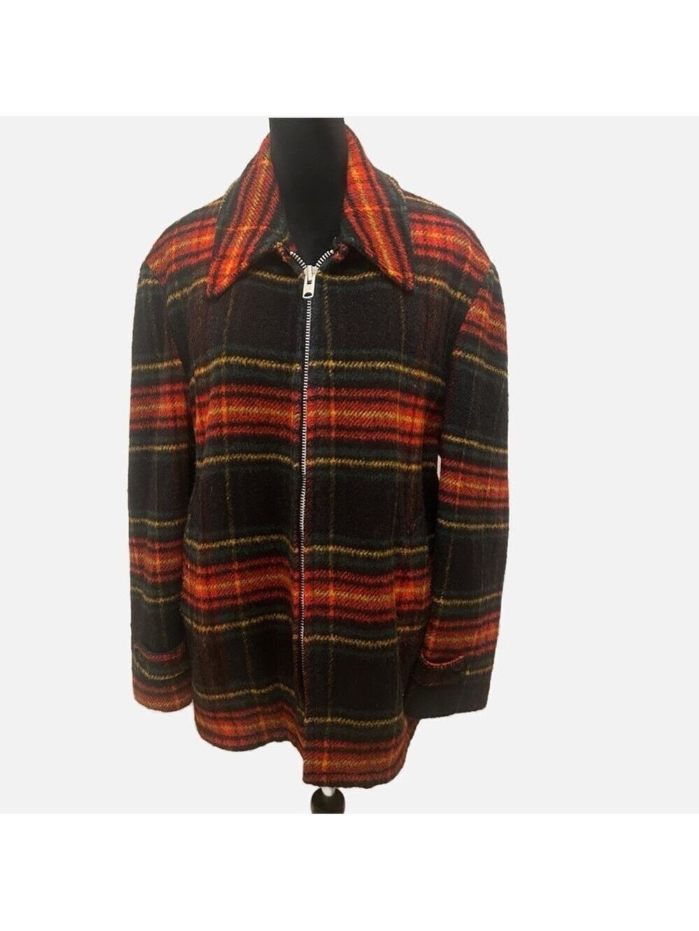 Red and Black Lightweight Striped Jacket with High Collar